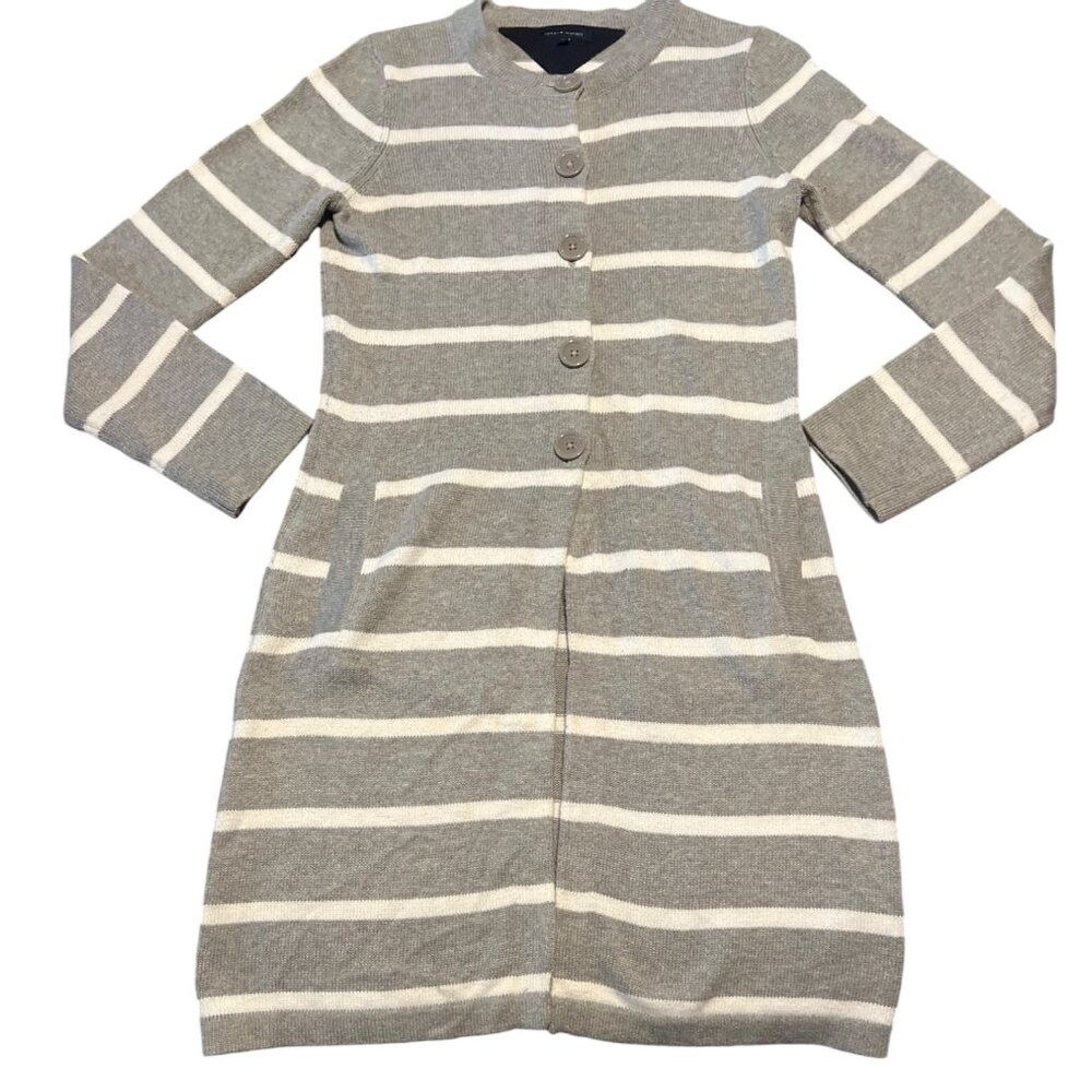 Tommy Hilfiger Cashmere Blend Gray & White Striped Knit Cardigan‎ Sweater S